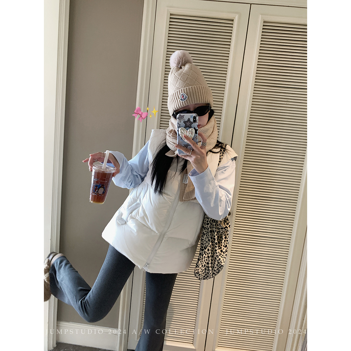 草莓跳 白色立领90白鸭绒羽绒背心马甲女冬季无袖百搭宽松外套