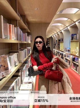 草莓跳 圣诞甜美短袖羊毛针织衫女冬季复古显瘦毛衣（附套袖）