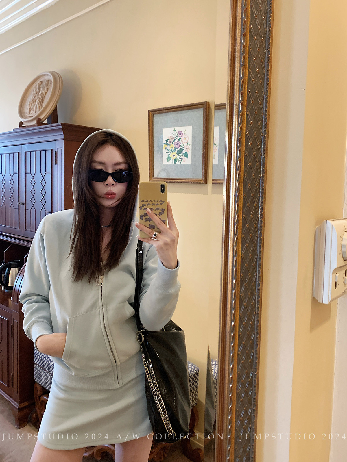 草莓跳 宽松休闲运动连帽卫衣套装女秋季松紧腰显瘦半身裙两件套