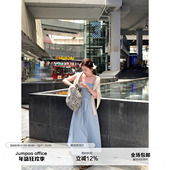 纯棉a字收腰显瘦长款 草莓跳 打褶抹胸双肩带吊带连衣裙女夏季 裙子