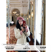 草莓跳 玫瑰胸花羊毛毛呢外套女冬季 气质单排扣收腰显瘦圆领上衣