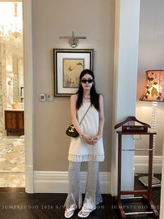 草莓跳 复古波点直筒拖地休闲裤女夏季宽松百搭垂感阔腿喇叭裤子