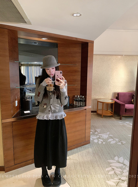 草莓跳  纯色毛呢半身裙女冬季高腰显瘦花苞裙中长款百搭蓬蓬裙子