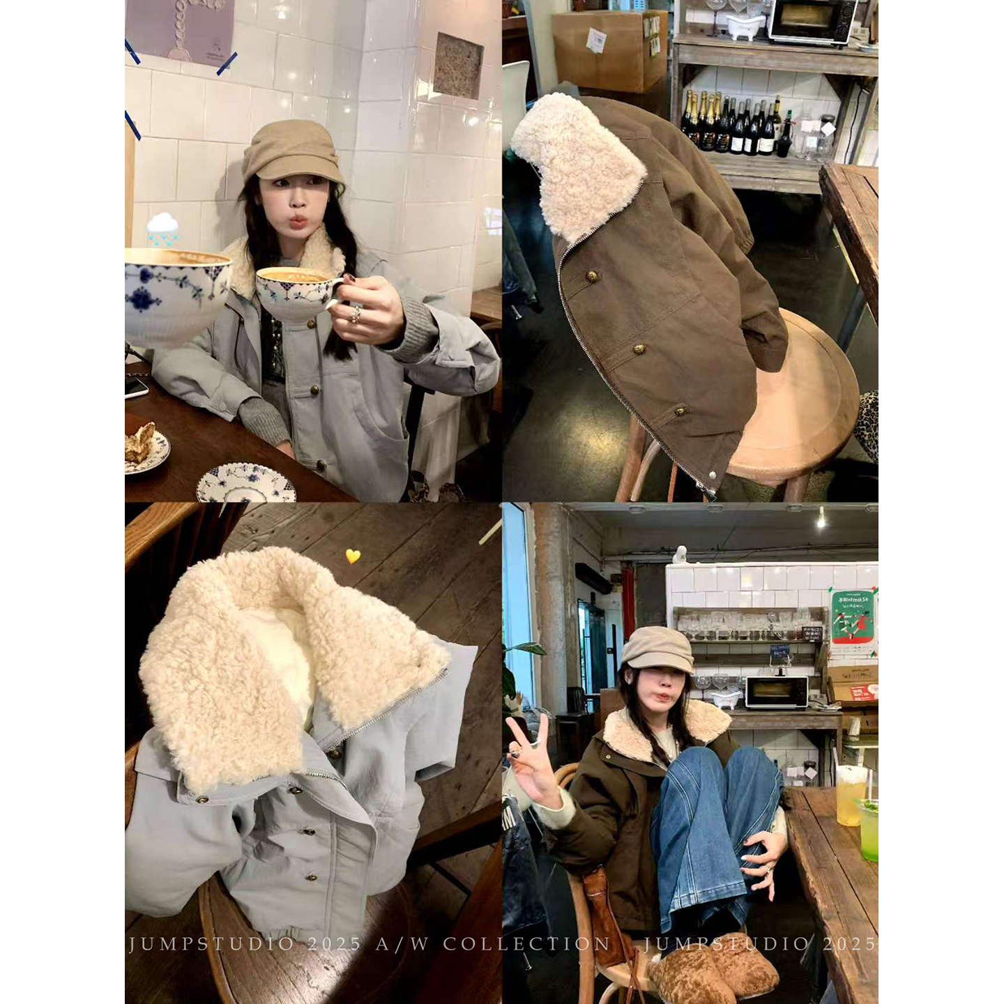 草莓跳 羊羔毛拼接白鸭绒羽绒服女冬季设计感宽松保暖加厚外套