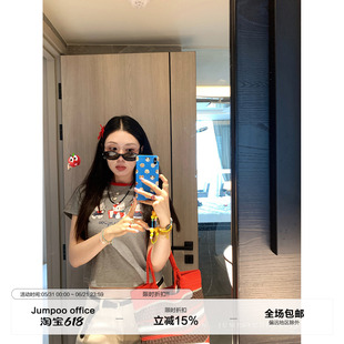 草莓跳 kitty猫印花撞色圆领T恤女夏季甜酷减龄修身显瘦短款上衣