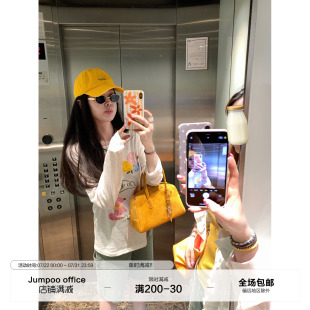 卡通印花T恤女夏季 草莓跳 辣妹薄款 長(zhǎng)袖 輕薄透氣寬松休閑百搭上衣