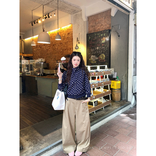 草莓跳 天丝复古慵懒工装休闲裤女春夏宽松显瘦阔腿百搭拖地裤子