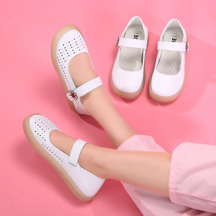 真皮小白鞋 新款 百搭韩版 森女鞋 护士鞋 牛筋镂空女单鞋 女2024春夏季