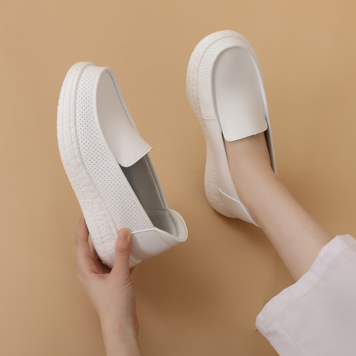 护士鞋女极简小白鞋爆米花轻便防滑深口单鞋软底透气不累脚平底鞋,女鞋,深口单鞋,淘宝优惠券,粉丝福利购,淘宝优惠卷