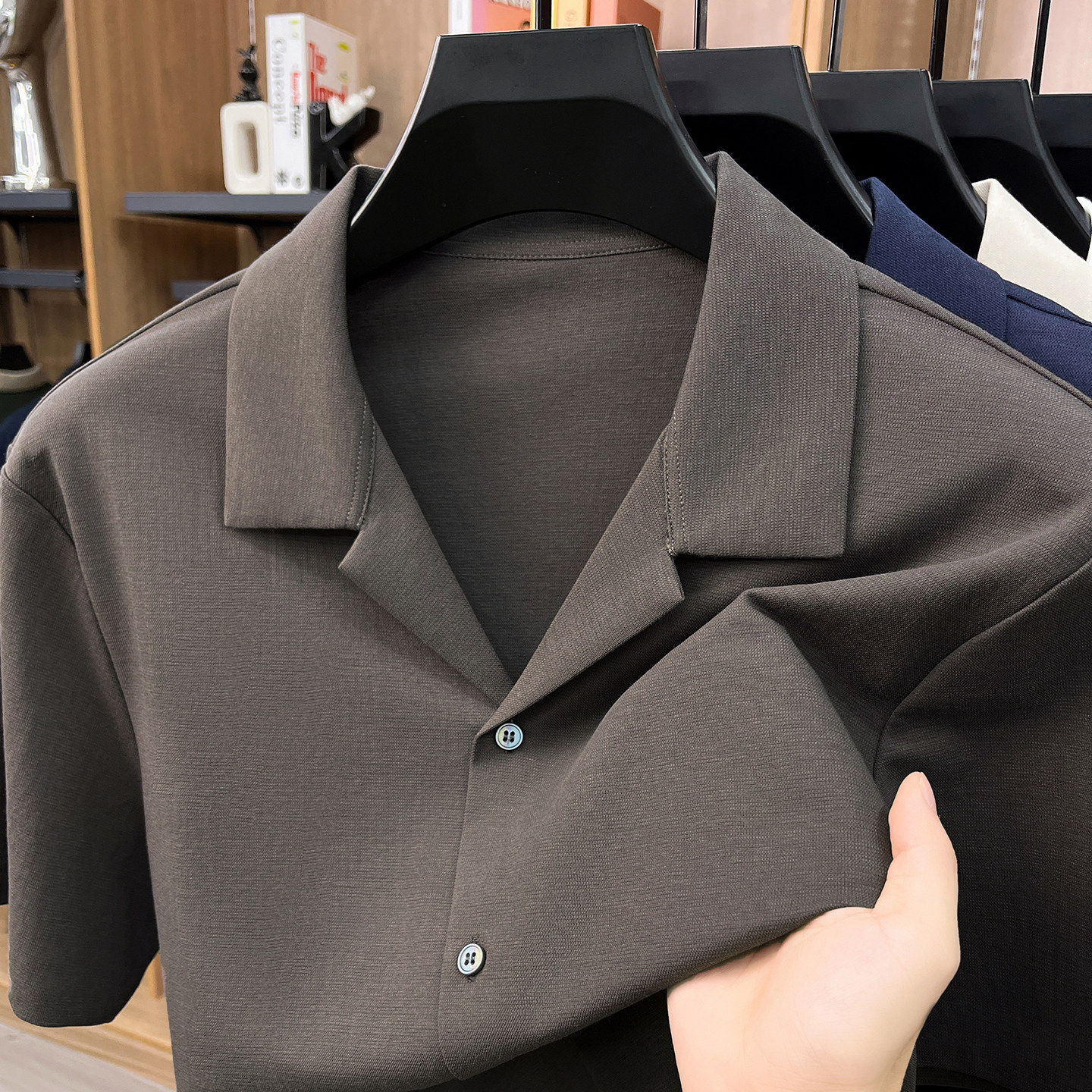 高端老钱天丝亚麻古巴领短袖衬衫男薄款夏季休闲时尚男装垂感衬衣