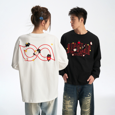 BIPOLAR苹果猫毛巾绣长袖T恤