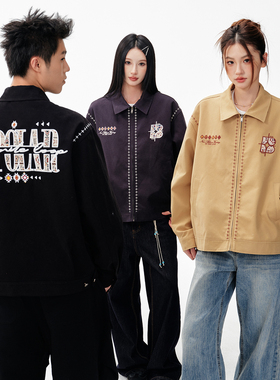 BIPOLAR民族风刺绣夹克美式街头痞帅春秋Cleanfit男重磅翻领外套