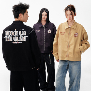 BIPOLAR民族风刺绣夹克美式 街头痞帅春秋Cleanfit男重磅翻领外套