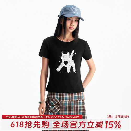 BIPOLAR波点小猫夏季透气T恤