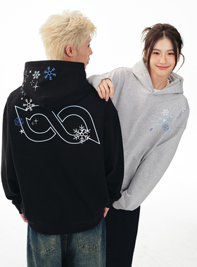 BIPOLAR过肩雪花刺绣连帽卫衣美式休闲圆领上衣男情侣国潮帽衫秋