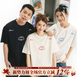 T恤上衣情侣款 BIPOLAR断开字logo短袖 设计感小众乱针绣重工美式