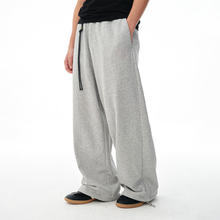 松紧腰宽松百搭阔腿裤 国潮男款 休闲运动长裤 BIPOLAR罗纹拼接卫裤