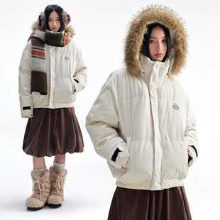 宽松加厚保暖棉袄外套情侣款 BIPOLAR可拆卸毛领开衫 连帽棉服冬季