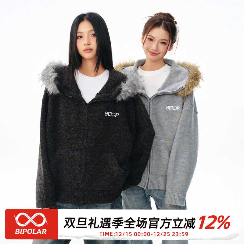 BIPOLAR格雷系连帽开衫毛衣