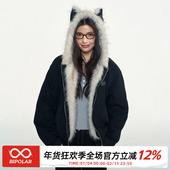 休闲连帽国潮痞帅棉服新款 BIPOLAR仿麂皮绒座山雕毛领冬季 美式