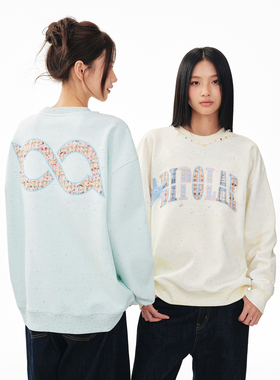 BIPOLAR贝壳织带小香风贴布圆领卫衣国潮秋冬季基础百搭情侣新款