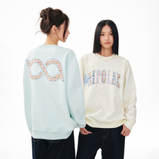 BIPOLAR贝壳织带小香风贴布圆领卫衣国潮秋冬季 基础百搭情侣新款