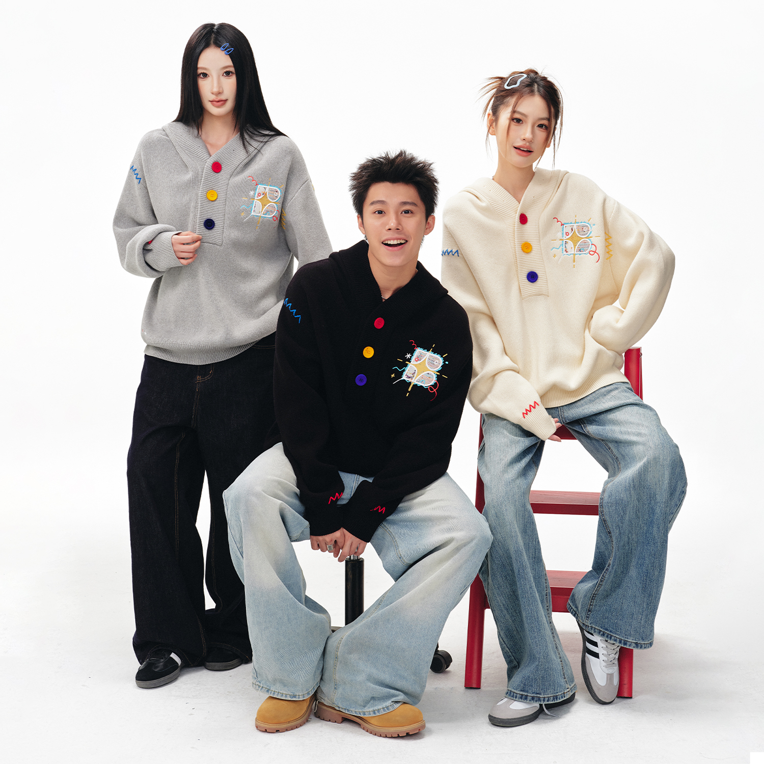 BIPOLAR彩点流苏连帽针织衫