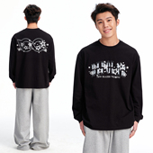 休闲圆领上衣宽松百搭打底衫 BIPOLAR星星幻影撞色印花长袖 T恤美式