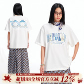 半袖 宽松圆领百搭情侣上衣美式 男 T恤夏季 BIPOLAR星星渐变贴布短袖