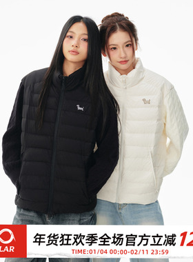 BIPOLAR腊肠小狗针织袖羽绒服拼接立领轻薄显瘦款90绒外套情侣款