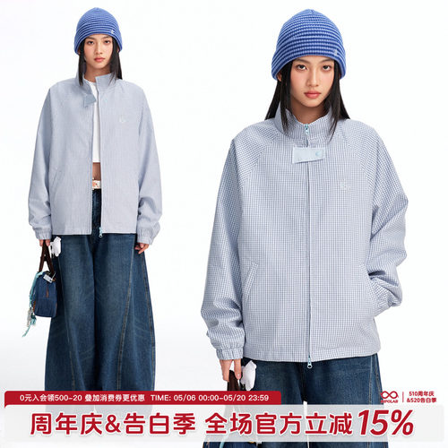 BIPOLAR格纹立领情侣夹克春秋
