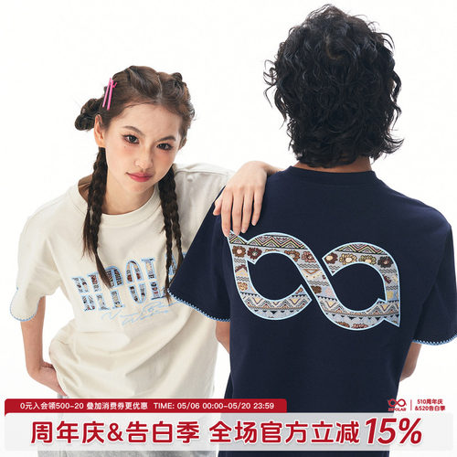 BIPOLAR浅蓝贴布短袖民族风