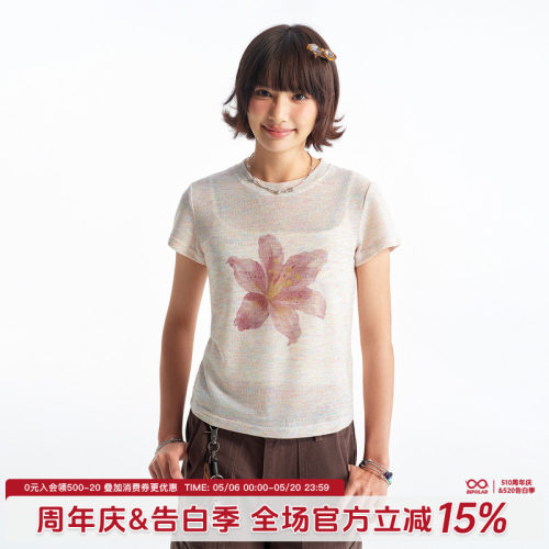 BIPOLAR色织花卉T恤夏季显瘦