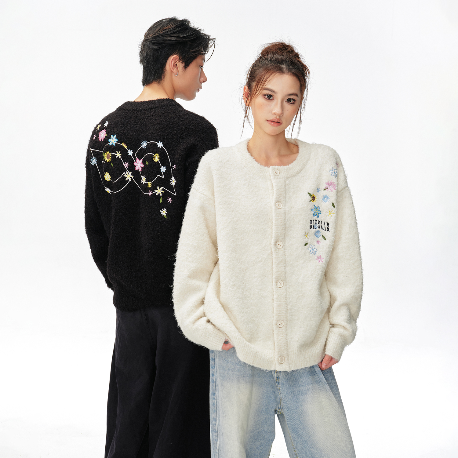 BIPOLAR开衫花卉刺绣毛衣
