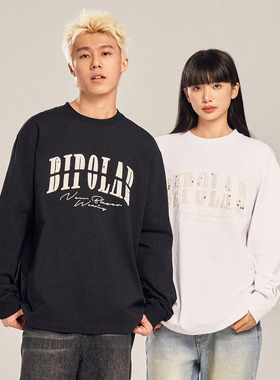 BIPOLAR小香风贴布长袖美式卫衣贴布刺绣圆领套头上衣男女情侣服