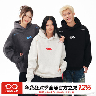 BIPOLAR立体断开字绣花连帽卫衣美式休闲圆领秋冬基础款打底帽衫