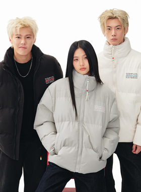 BIPOLAR基础撞色logo发泡棉服美式休闲立领保暖上衣男百搭外套冬