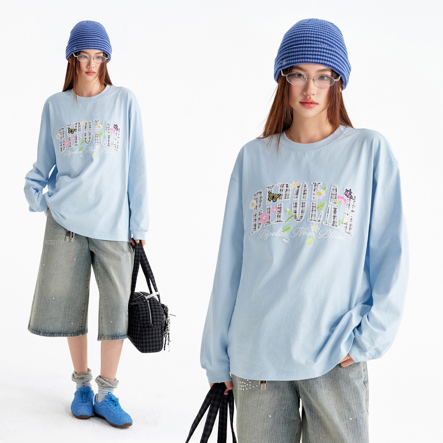 BIPOLAR小香风贴布花长袖春秋新款宽松休闲基础圆领T恤百搭上衣女,男装,T恤,淘宝优惠券,粉丝福利购,淘宝优惠卷