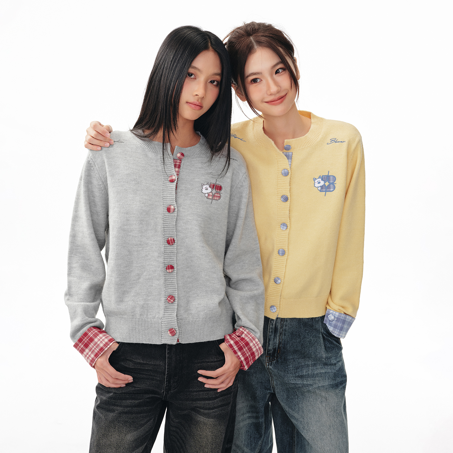 BIPOLAR格纹假两件狗狗开衫毛衣