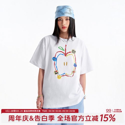 BIPOLAR涂鸦苹果宽松短袖T恤女