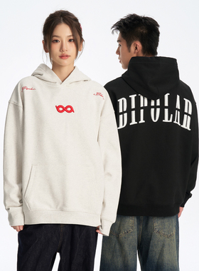 BIPOLAR 断开字绣花连帽卫衣美式重磅高街复古国潮牌男女同款情侣