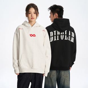 情侣 重磅高街复古国潮牌男女同款 BIPOLAR 断开字绣花连帽卫衣美式