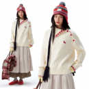 BIPOLAR【新年圣诞款】斜门襟翻领假两件绞花毛衣宽松休闲情侣冬