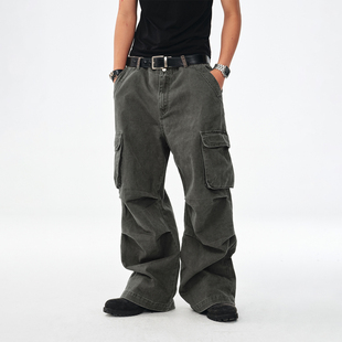 复古解构潮牌宽松阔腿baggy裤 美式 男女 裤 BIPOLAR立体口袋伞兵工装