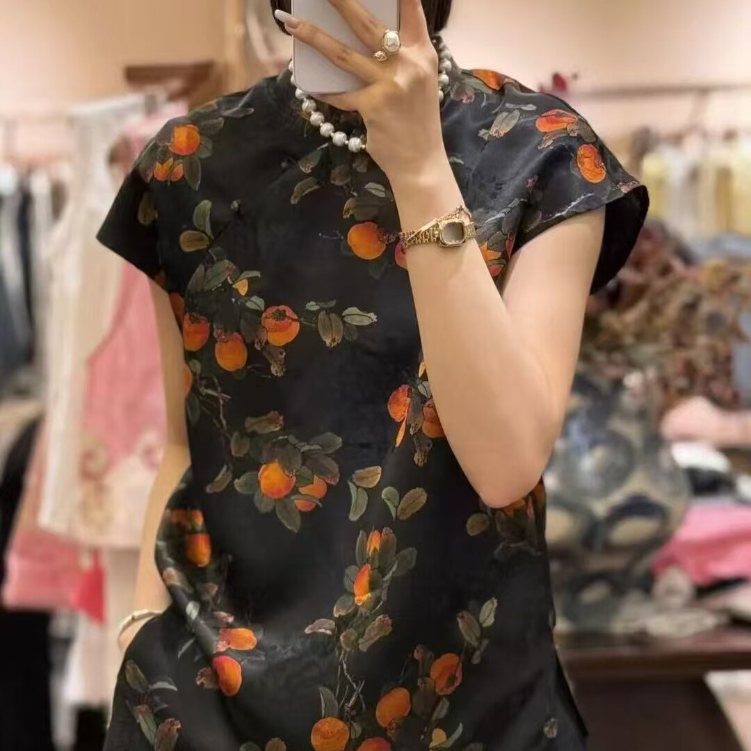 柿柿如意人丝香云纱显瘦丝滑凉快唐装上衣旗袍裙深圳南油夏季高货