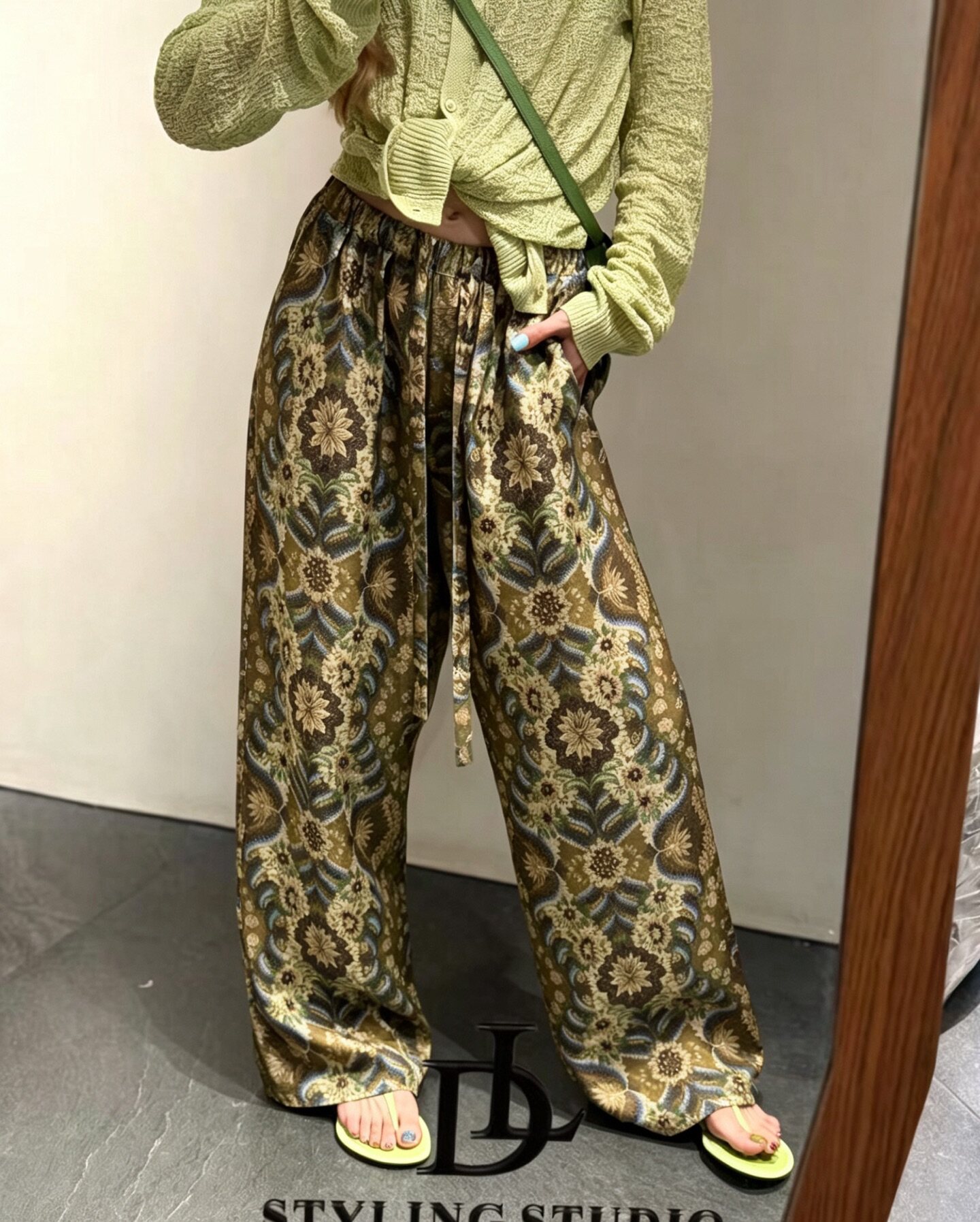 亏清 度假风凉快天丝印花直筒裤女 显瘦窄版休闲裤女2026南油新款
