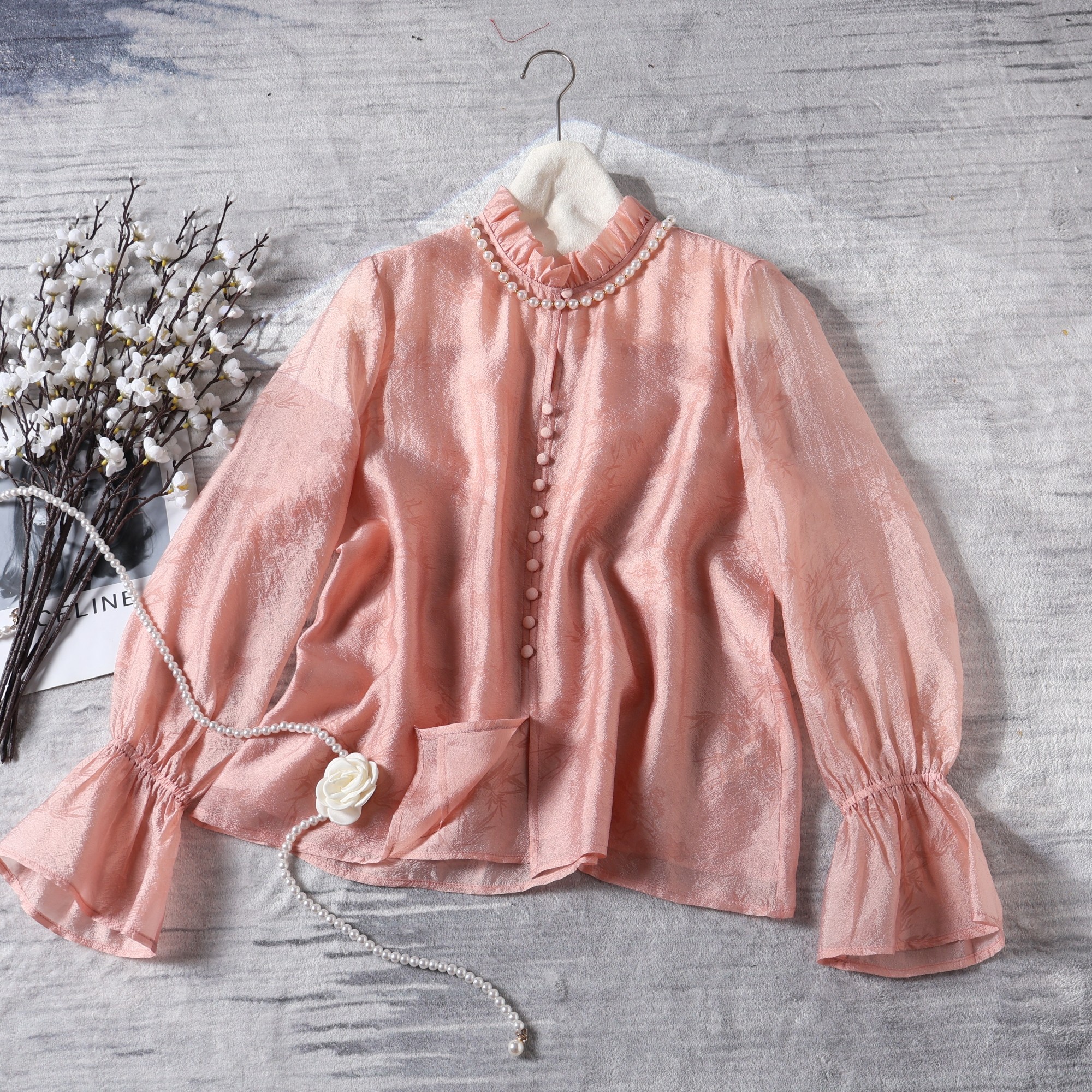 南油精品2026早春新款新中式国风衬衫女士时尚荷叶边小衫高端上衣