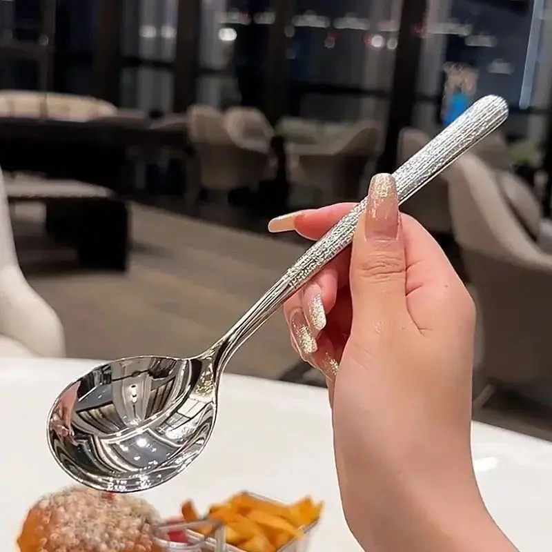 含泪出!巨便宜!日式锤纹食品级不锈钢西餐勺主餐更吃饭勺子调羹