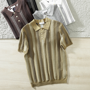 老钱的慵懒~立体肌理感 春秋男士撞色商务翻领百搭针织衫打底短袖