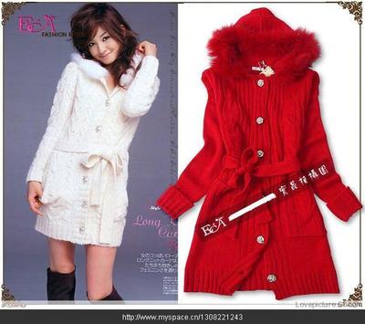 韩版外套连帽腰带显瘦遮肉毛衣裙